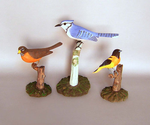 Appraisal: Three carved and painted Wild Backyard Birds tallest - h