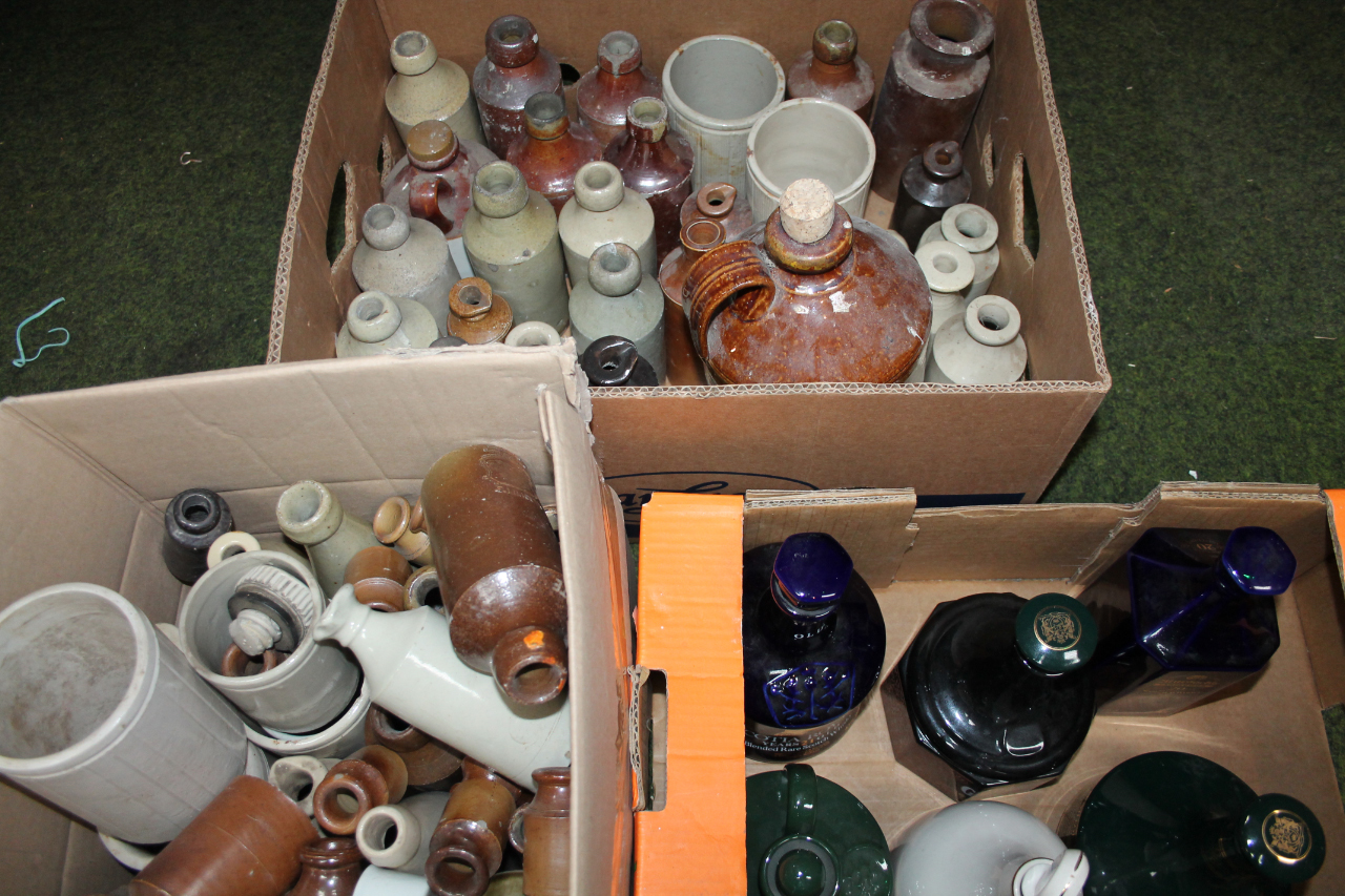 Appraisal: Various bottles to include stoneware two coloured examples beer bottles