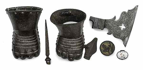 Appraisal: Pair of Victorian Era Etched Gauntlets Halberd Pike Heads and