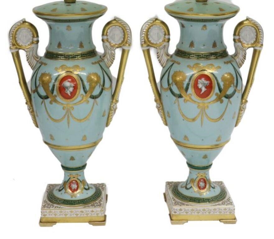 Appraisal: pair French porcelain urns now fashioned as table lamps Le