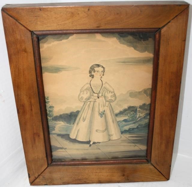 Appraisal: CA S WATERCOLOR OF A YOUNG GIRL HOLDING ABOUQUET AND