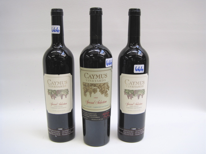 Appraisal: THREE BOTTLES OF VINTAGE CALIFORNIA CABERNET SAUVIGNON Caymus Vineyards Special