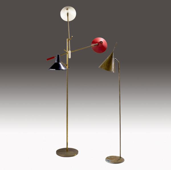 Appraisal: LIGHTOLIER Two brass floor lamps one three-arm with enameled metal