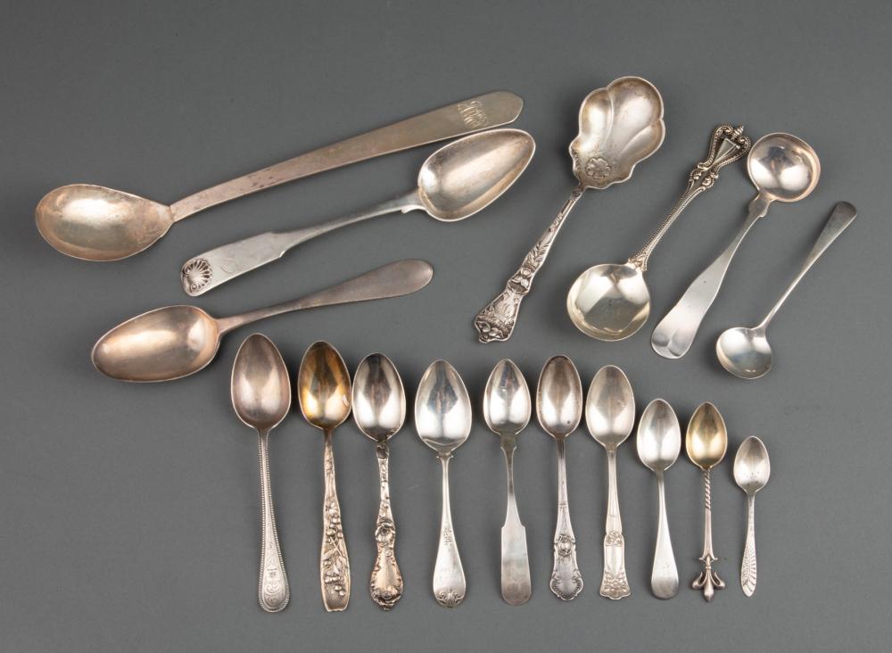 Appraisal: Interesting Group of Antique and Vintage Silver Spoons incl coin