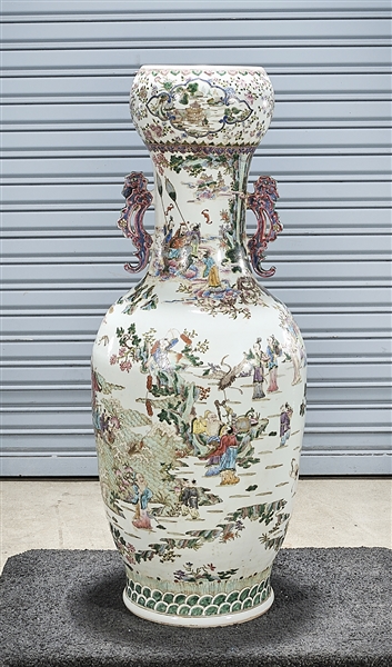 Appraisal: Tall Chinese enameled porcelain garlic mouth vase with scenes of