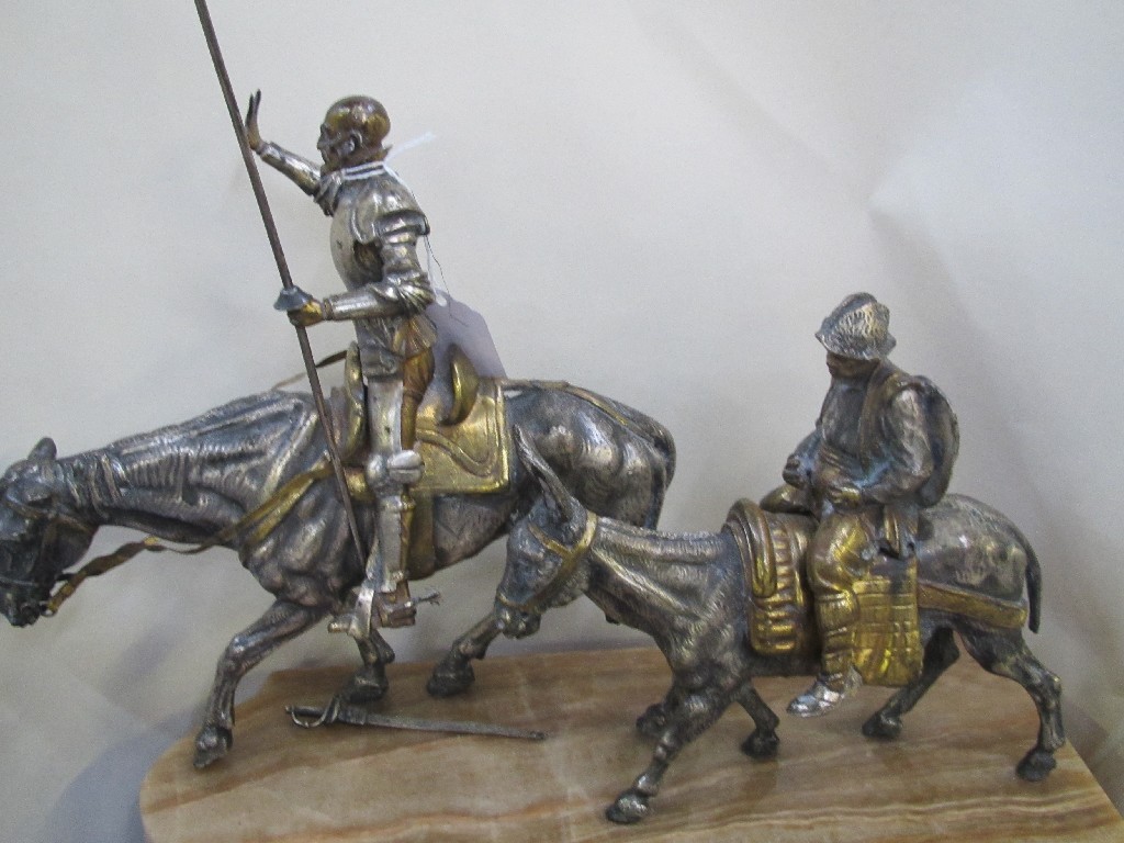 Appraisal: Cast metal figure group on onyx base - Don Quixote