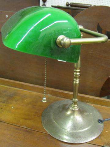 Appraisal: Brass Desk Lamp with Green Glass Shade tall diameter base