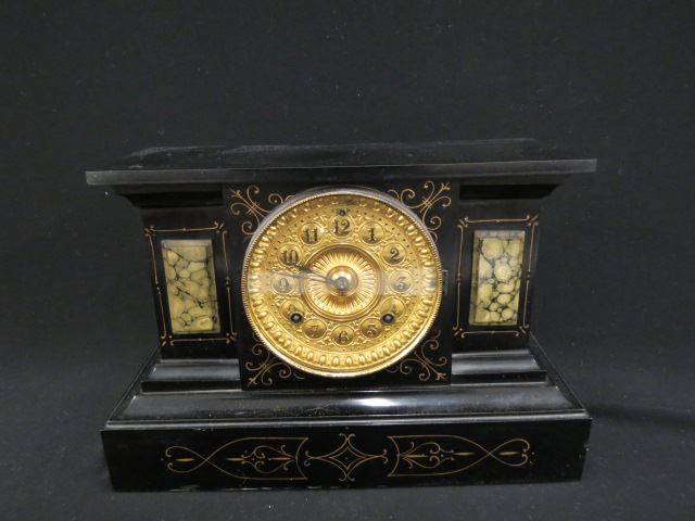 Appraisal: Ansonia Mantle Clock black marble with fancy brass dial X