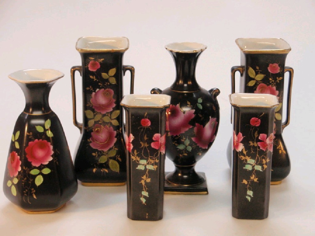 Appraisal: Various items of Falconware china black ground with rose decoration