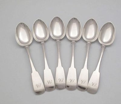 Appraisal: John Urquhart a set of six silver Fiddle pattern tablespoons