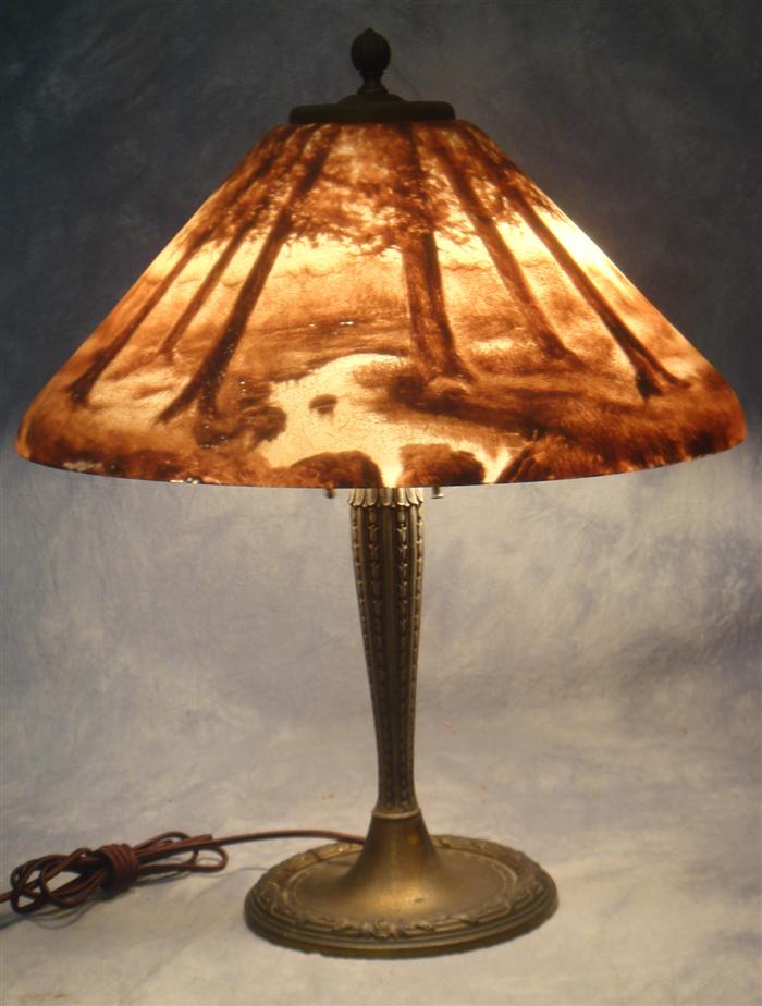 Appraisal: Jefferson reverse painted table lamp brown tree and stream landscape