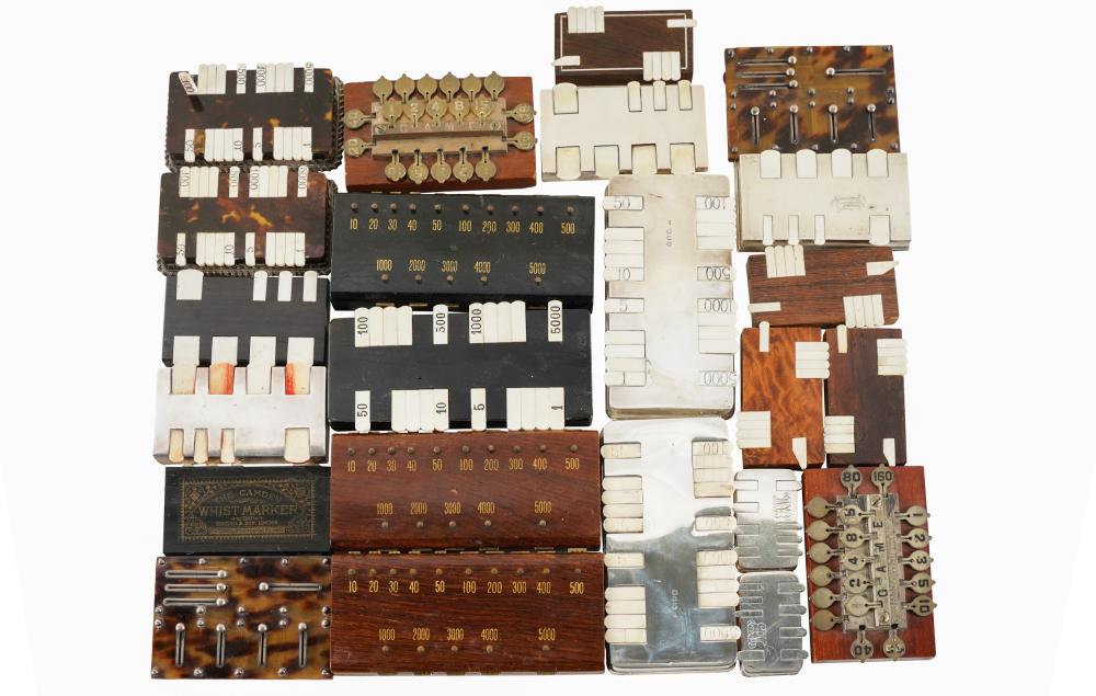 Appraisal: COLLECTION OF BEZIQUE SCORE MARKERScomprising sets some wood some silver