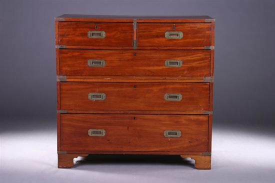 Appraisal: ENGLISH CAMPAIGN CHEST OF DRAWERS th century In two sections