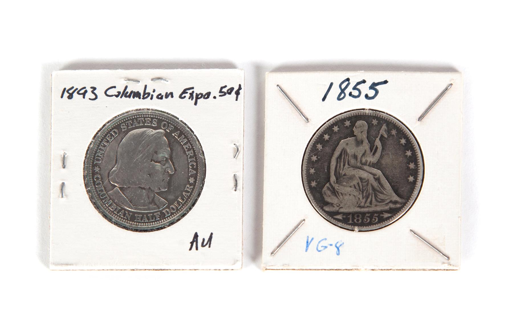 Appraisal: TWO COINS -P seated liberty half-dollar and an Columbian Exposition