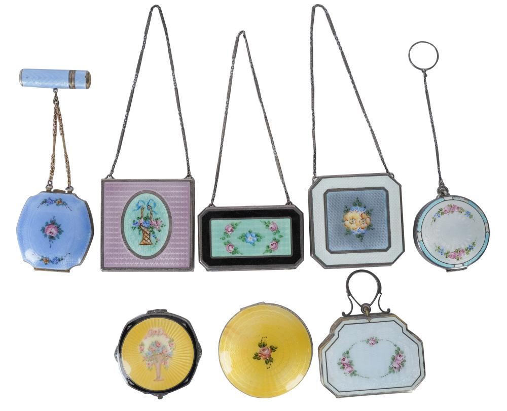 Appraisal: COLLECTION OF GUILLOCHE ENAMEL COMPACTScomprising eight two marked Sterling ranging