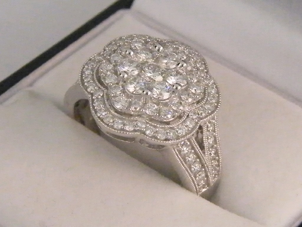 Appraisal: Good size ct white gold diamond lobed shape cluster ring