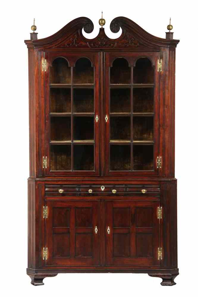 Appraisal: CHIPPENDALE CORNER CUPBOARD HISTORIC PROVENANCE - Fine Solid Cherry Two-Part