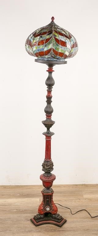 Appraisal: RENAISSANCE REVIVAL FLOOR LAMPRenaissance revival painted metal floor lamp with