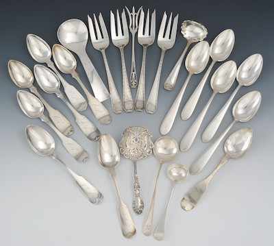 Appraisal: A Collection of Sterling Silver and Coin Spoons and Forks