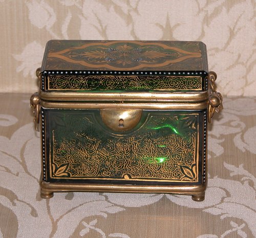 Appraisal: Title Ormolu mounted green glass box with gilt decoration Medium