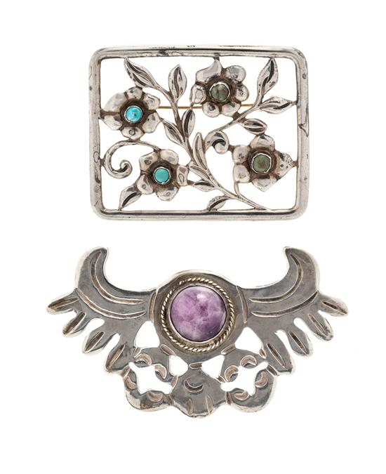 Appraisal: Sale Lot A Collection of Silver Turquoise and Amethyst Brooches