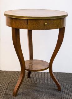 Appraisal: Baker Wooden Round Veneered with one drawer and brass pull