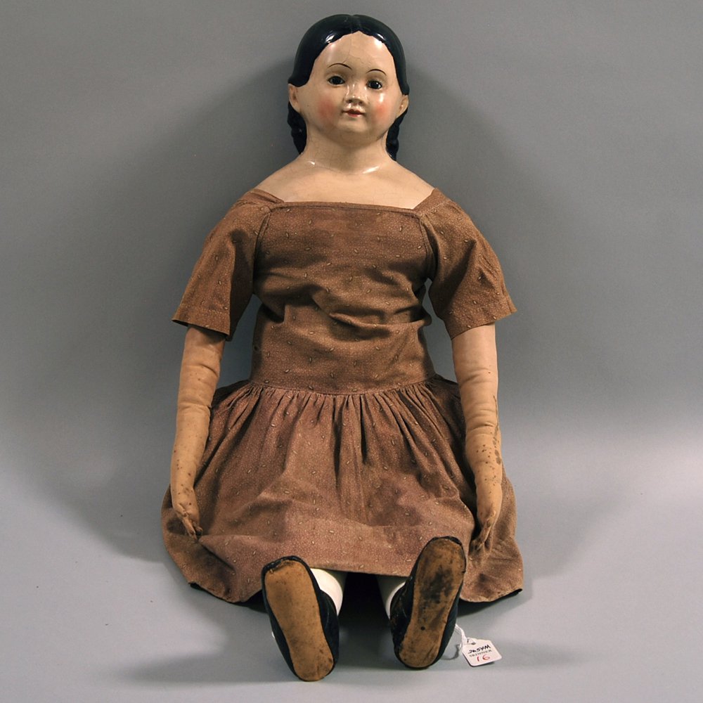 Appraisal: Large Early Glass-eyed Papier-mache Doll mid- th century black pupilless