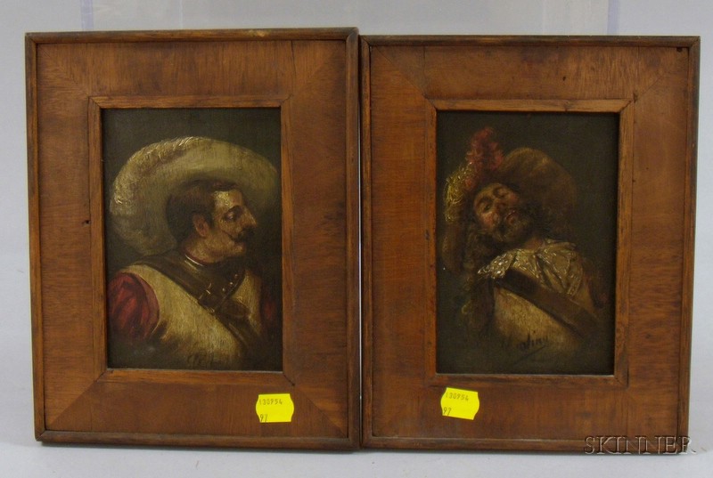 Appraisal: Two Framed Continental School Oil on Panel Portraits of Cavaliers