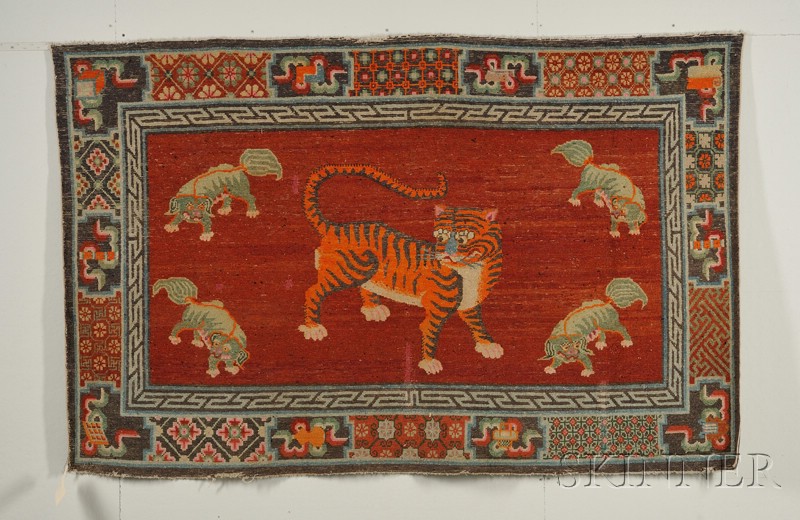 Appraisal: Chinese Pictorial Rug early th century two crease repairs ft