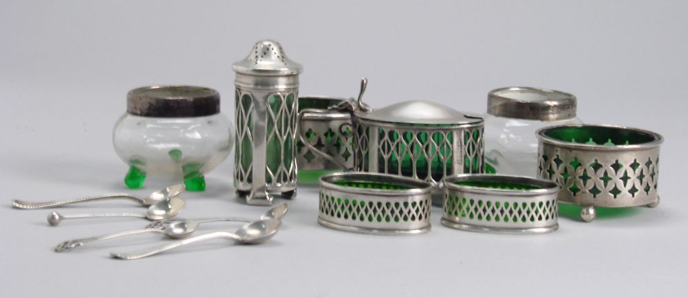 Appraisal: ASSORTED STERLING SILVER AND GLASS OPEN SALTS ETC th CenturyBy