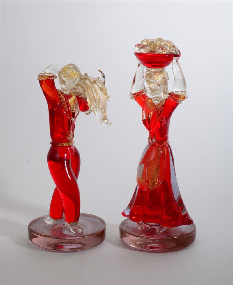 Appraisal: PAIR OF VENETIAN RUBY CENEDESE GLASS FIGURES The one a