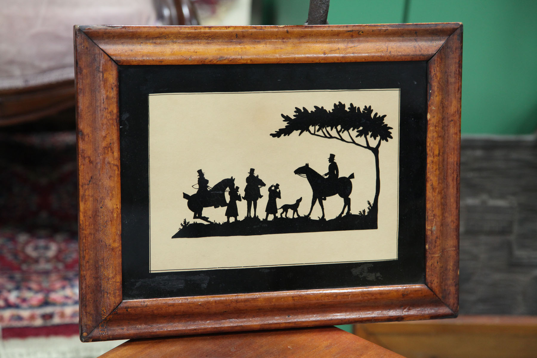 Appraisal: FRAMED SILHOUETTE American mid th century Silhouette depicting men on