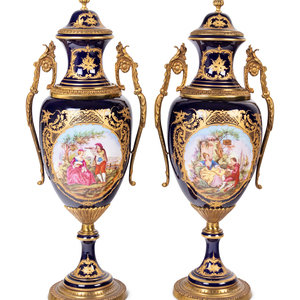 Appraisal: A Pair of S vres Style Gilt Metal Mounted Porcelain