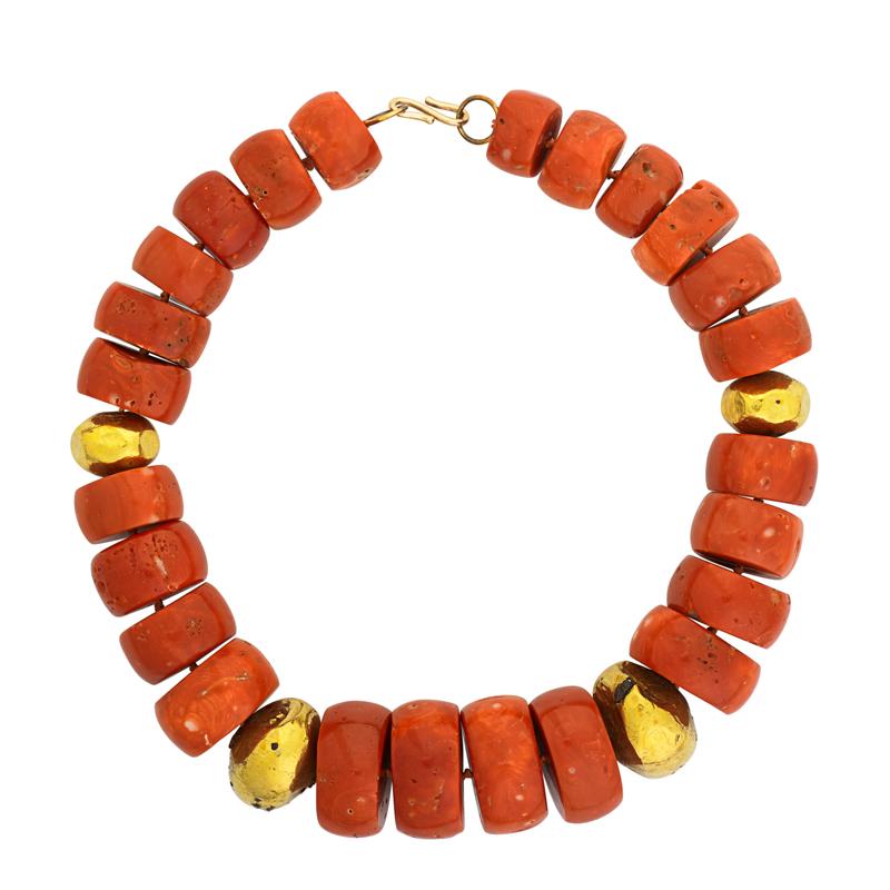 Appraisal: MASSIVE DEEP ORANGE RED CORAL BEAD NECKLACE Twenty-four graduated irregular