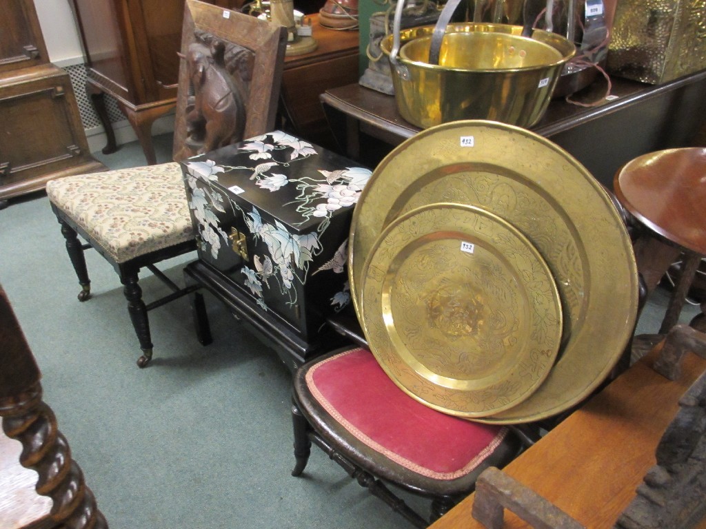 Appraisal: Two Victorian chairs small Oriental style cupboard on stand folding