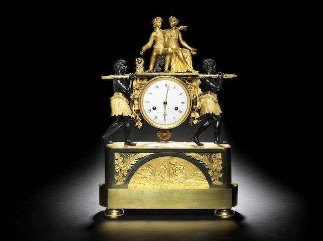 Appraisal: An early th century French gilt and patinated bronze 'pendule