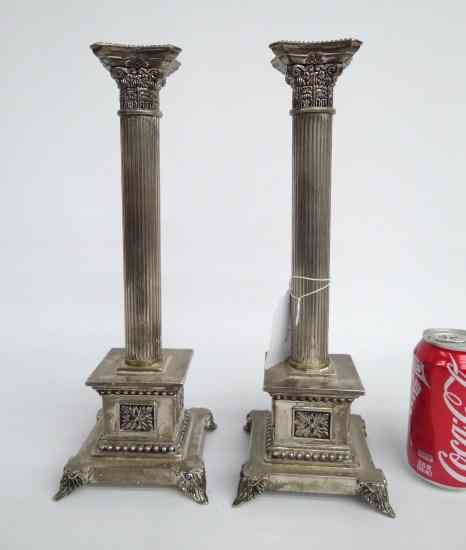 Appraisal: Pair Sheffield type silverplate candlesticks '' Ht