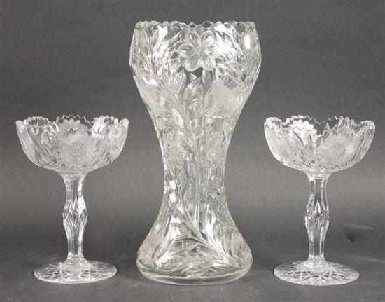 Appraisal: Pair of American cut glass compotes and similar vase all