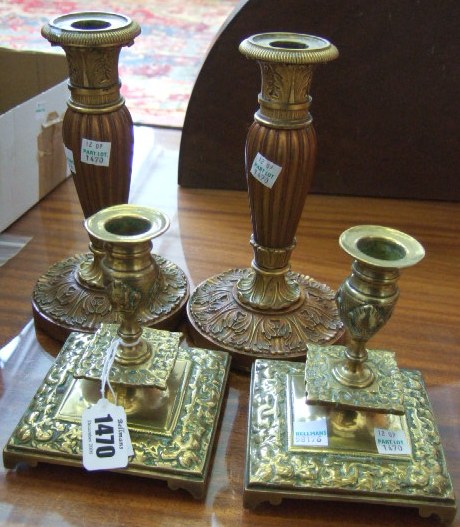 Appraisal: A pair of gilt bronze candlesticks th century with acanthus