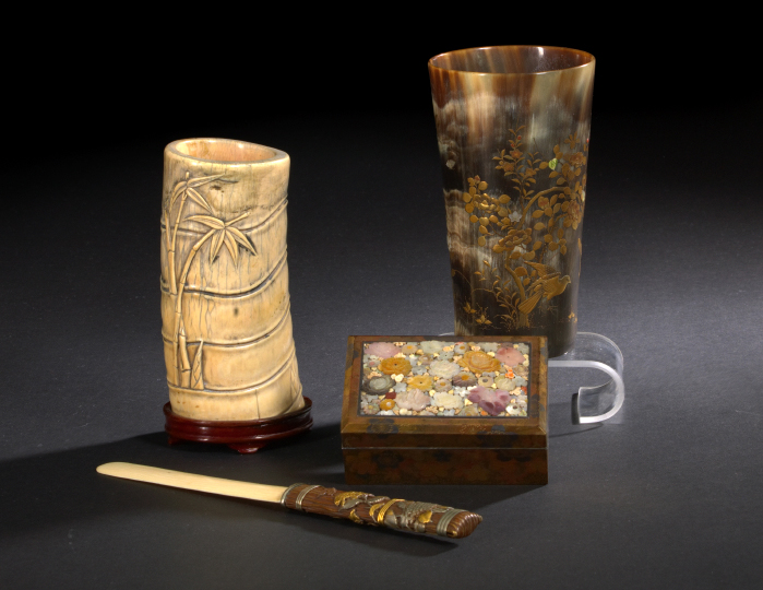 Appraisal: Japanese Horn Lacquer and Mother-of-Pearl Beaker first half th century