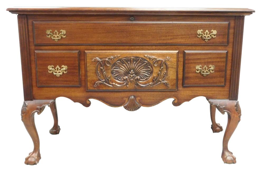 Appraisal: Mahogany lowboy by Lane Chippendale style lift-top cedar chest with