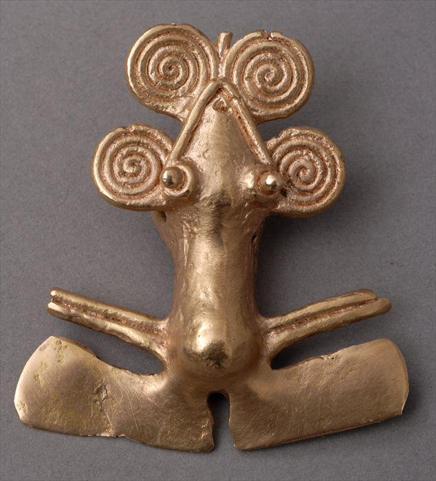 Appraisal: PRE-COLUMBIAN-STYLE GOLD FROG PENDANT Modeled with coils issuing from the