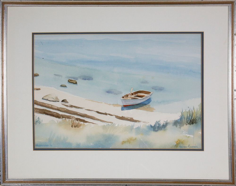 Appraisal: Norman Fortier Watercolor on Paper Shoreline Dory on Nashawena Island