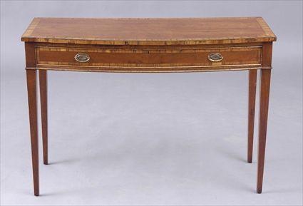 Appraisal: GEORGE III-STYLE INLAID MAHOGANY BOW-FRONT SIDE TABLE The cross-banded top