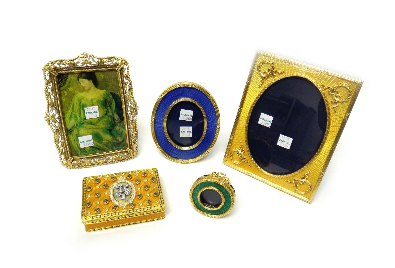 Appraisal: A gilt metal yellow enamelled and colourless paste set rectangular