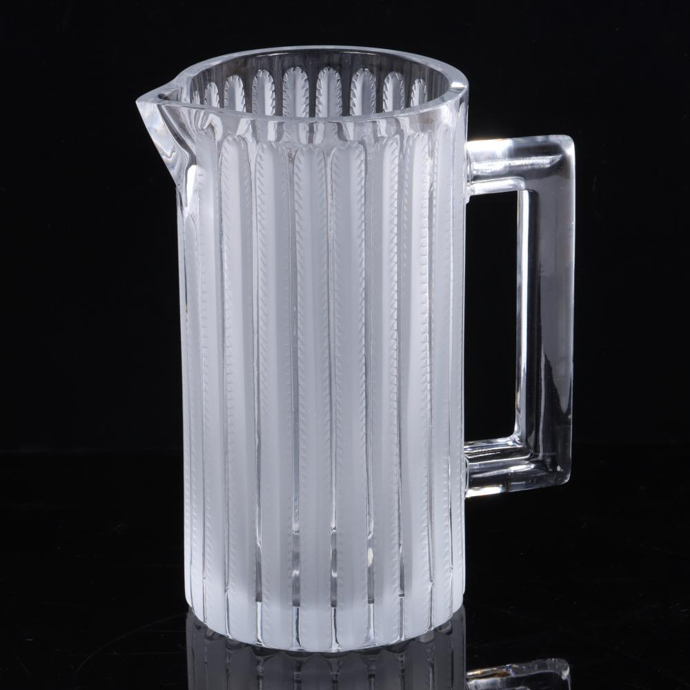 Appraisal: LALIQUE FRANCE JAFFA FROSTED ART DECO CRYSTAL LEMONADE PITCHER H