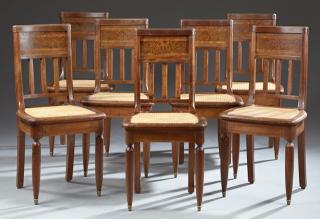 Appraisal: Set of Eight French Art Deco Inlaid Carved Walnut Dining