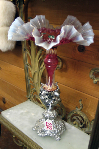 Appraisal: AN AMERICAN VICTORIAN ART GLASS COMPOTE The silvered metal holder