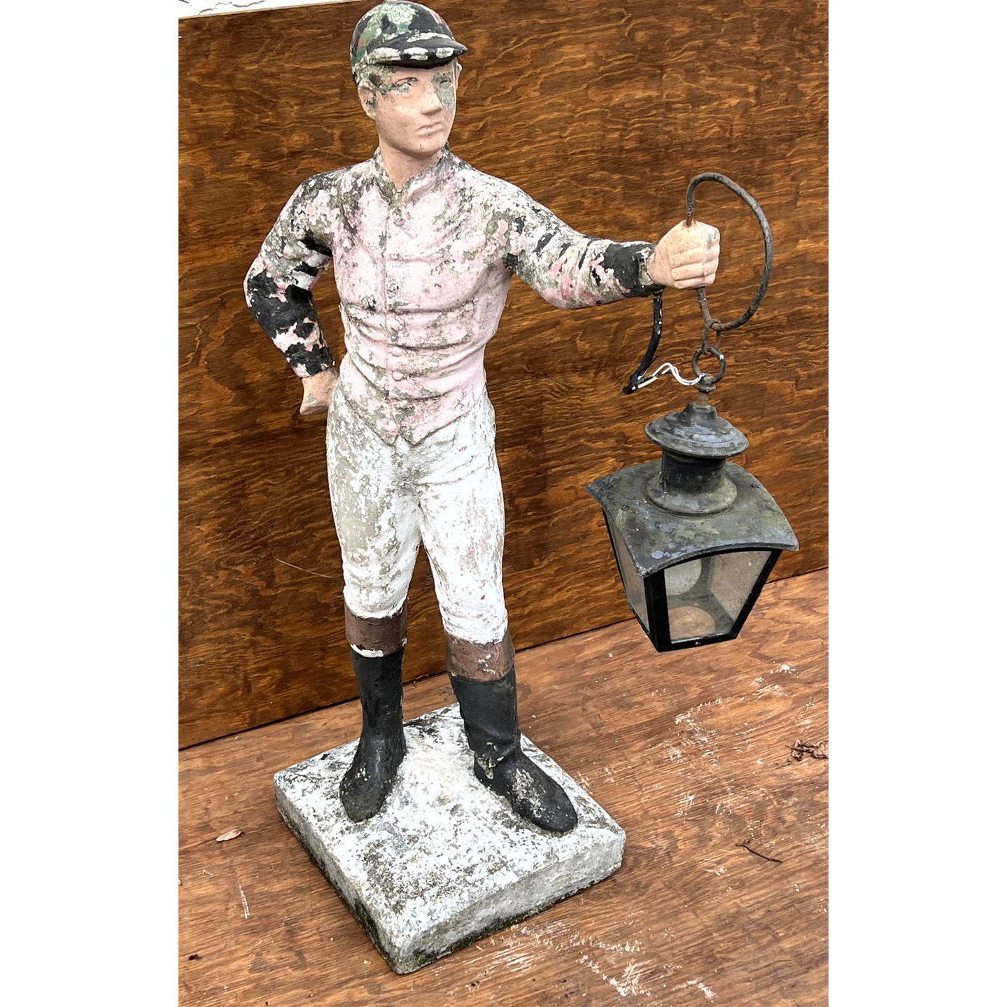 Appraisal: Cast Cement Lawn Jockey Garden Sculpture Lantern Dimensions H inches