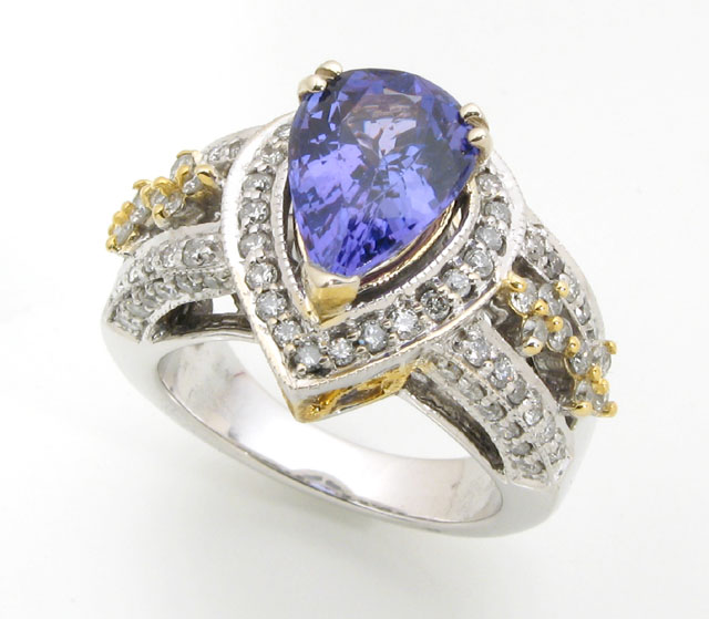 Appraisal: TANZANITE DIAMOND AND FOURTEEN KARAT WHITE GOLD RING centering a